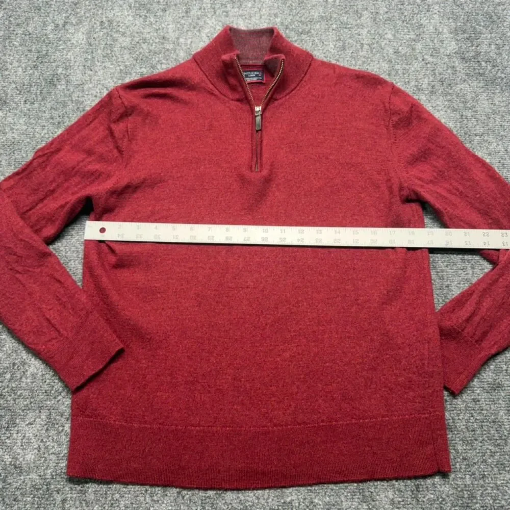 UNTUCKit Men's Large 100% Extra Fine Merino Wool Red Quarter Zip Sweater